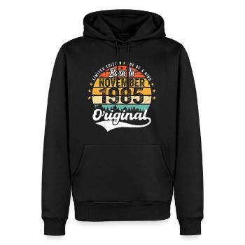 Legendär seit November 1985 - 1985 - Männer Premium Bio Hoodie - Schwarz - Vorne - Nico (187cm)