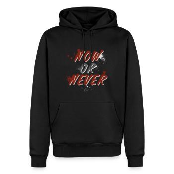 MAINTENANT OU JAMAIS - Motif pour fond sombre - Sweat à capuche Premium bio Homme - noir - Devant - Nico (187cm)