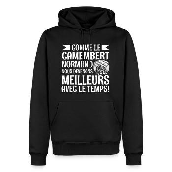 camembert normand meilleurs avec le temps - Sweat à capuche Premium bio Homme - noir - Devant - Nico (187cm)
