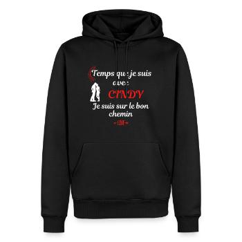 Temps que je suis avec Cindy / Prénom - Sweat à capuche Premium bio Homme - noir - Devant - Nico (187cm)