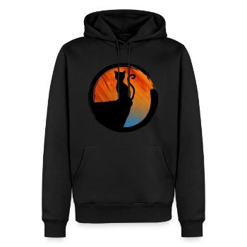 Cat Sunset Silhouette - Men’s Premium Organic Hoodie - black - Front - Nico (187cm)