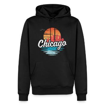 Chicago - Männer Premium Bio Hoodie - Schwarz - Vorne - Nico (187cm)