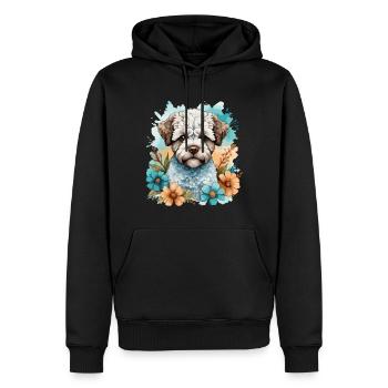 Lagotto Romagnolo Hund Niedlich mit Blumen - Männer Premium Bio Hoodie - Schwarz - Vorne - Nico (187cm)