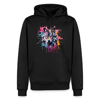 Loup coloré cool à l’aquarelle. Illustration - Sweat à capuche Premium bio Homme - noir - Devant - Nico (187cm)