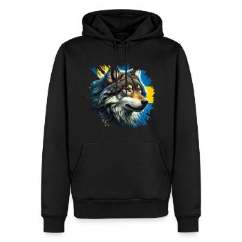 Loup - Le fier animal provincial du VärmlandLoup - Värmla - Sweat à capuche Premium bio Homme - noir - Devant - Nico (187cm)