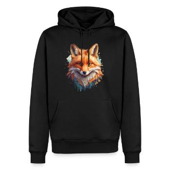 renard dessin animé portrait cool coloré - Sweat à capuche Premium bio Homme - noir - Devant - Nico (187cm)