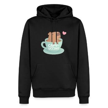 Mignon Capybara dans une tasse de café Drôle capyuccino - Sweat à capuche Premium bio Homme - noir - Devant - Nico (187cm)