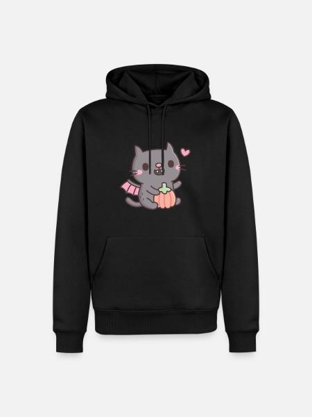 Cute Vampire Cat With Pumpkin - Men’s Premium Organic Hoodie - black