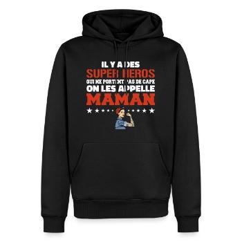 Il Y A Des Super Héros | Cadeau Super Maman - Sweat à capuche Premium bio Homme - noir - Devant - Nico (187cm)