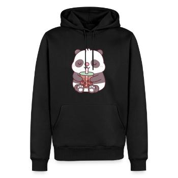 Cute Chubby Panda Bear Drinking Bubble Tea - Men’s Premium Organic Hoodie - black - Front - Nico (187cm)