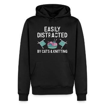 Tricoteuse facilement distraite par les chats et le tricot - Sweat à capuche Premium bio Homme - noir - Devant - Nico (187cm)
