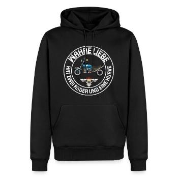 Motorrad Wahre Liebe hat zwei Räder und Kurven - Männer Premium Bio Hoodie - Schwarz - Vorne - Nico (187cm)