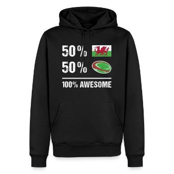 50% Pays de Galles 50% Rugby 100% Génial Pays de Galles Rugby - Sweat à capuche Premium bio Homme - noir - Devant - Nico (187cm)