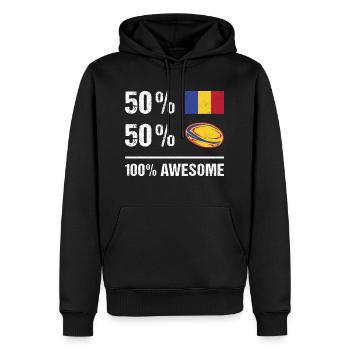 50 % Roumanie 50 % Rugby 100 % Génial Roumanie Rugby - Sweat à capuche Premium bio Homme - noir - Devant - Nico (187cm)
