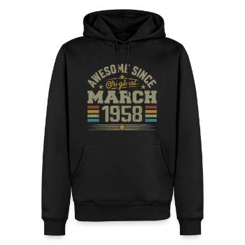 Geschenkidee zum Geburtstag März 1958, Jahrgang 1958 - Männer Premium Bio Hoodie - Schwarz - Vorne - Nico (187cm)