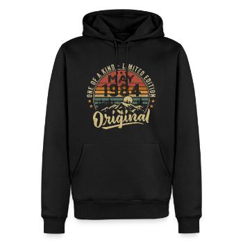 Mai 1984 Vintage Cadeau D’anniversaire Mai 1984 - Sweat à capuche Premium bio Homme - noir - Devant - Nico (187cm)