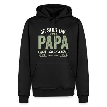 Je Suis Un Papa Qui Assure Cadeau Fête Des Pères - Sweat à capuche Premium bio Homme - noir - Devant - Nico (187cm)
