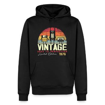 Cadeau Millésime 1976 - Sweat à capuche Premium bio Homme - noir - Devant - Nico (187cm)