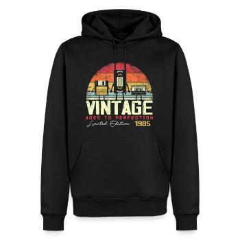Cadeau Millésime 1985 - Sweat à capuche Premium bio Homme - noir - Devant - Nico (187cm)