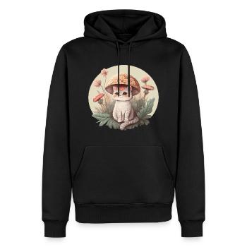 Aesthetic Cat Toadstool Hat Mushroom Cottagecore - Men’s Premium Organic Hoodie - black - Front - Nico (187cm)