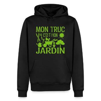 Mon Truc C'est Mon Jardin | Cadeau Jardinière - Sweat à capuche Premium bio Homme - noir - Devant - Nico (187cm)
