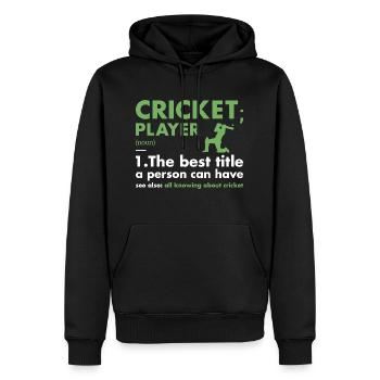 Définition du joueur de sport Cricket - Sweat à capuche Premium bio Homme - noir - Devant - Nico (187cm)