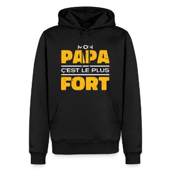 Mon Papa C'est Le Plus Fort - Sweat à capuche Premium bio Homme - noir - Devant - Nico (187cm)