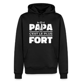 Mon Papa C'est Le Plus Fort - Sweat à capuche Premium bio Homme - noir - Devant - Nico (187cm)