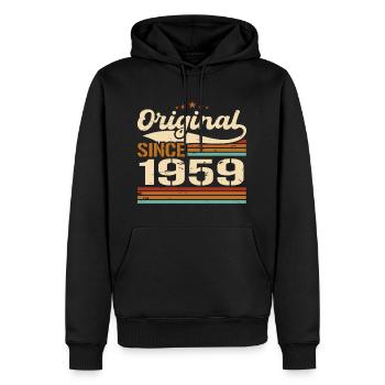 Vintage 1959 original | Cadeau d’anniversaire 1959 - Sweat à capuche Premium bio Homme - noir - Devant - Nico (187cm)