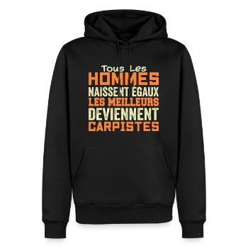Carpiste Homme Pêcheur Pêche Poisson Cadeau Humour - Sweat à capuche Premium bio Homme - noir - Devant - Nico (187cm)