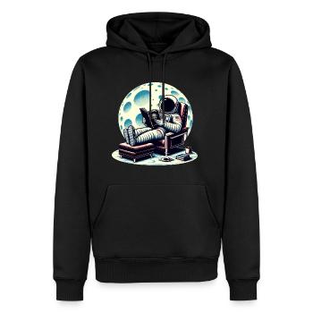 Astronaute lisant un livre dans l’espace - Sweat à capuche Premium bio Homme - noir - Devant - Nico (187cm)