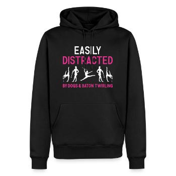 Facilement distrait par les chiens et le twirling de bâton - Sweat à capuche Premium bio Homme - noir - Devant - Nico (187cm)