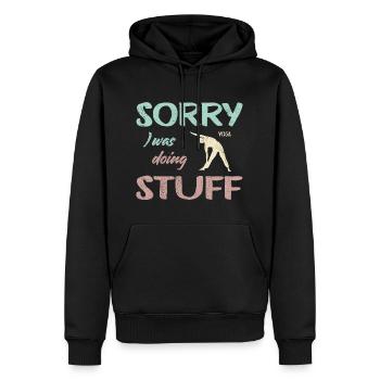 Sorry, I was doing Yoga stuff - Vintage - Men’s Premium Organic Hoodie - black - Front - Nico (187cm)
