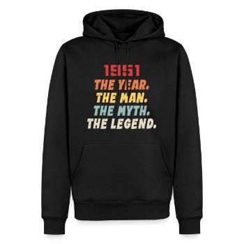 1951 Geburtstagsgeschenk, Legenden geb. 1951 - Männer Premium Bio Hoodie - Schwarz - Vorne - Nico (187cm)