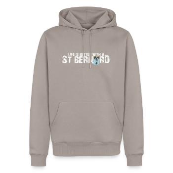 Bernhardiner - Männer Premium Bio Hoodie - Taupe - Vorne - Nico (187cm)