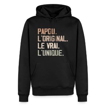 Papou L'original Le Vrai L'unique Cadeau Rétro - Sweat à capuche Premium bio Homme - noir - Devant - Nico (187cm)