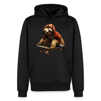 Skatendes Faultier im orangenen Hoodie Grunge - Männer Premium Bio Hoodie - Schwarz - Vorne - Nico (187cm)