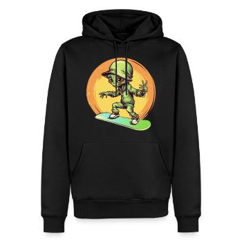 Alien auf dem Space-Skateboard beim Sunset - Männer Premium Bio Hoodie - Schwarz - Vorne - Nico (187cm)