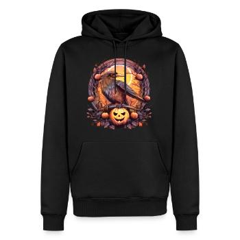 Rabe, Krähe, Mond, Kürbis, Halloween, Kostüm - Männer Premium Bio Hoodie - Schwarz - Vorne - Nico (187cm)