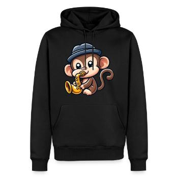 Chimpanzé au saxophone - Sweat à capuche Premium bio Homme - noir - Devant - Nico (187cm)