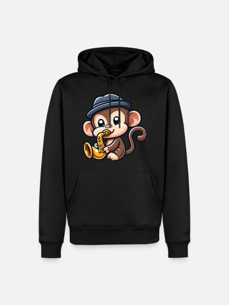 Chimpanzee with saxophone - Men’s Premium Organic Hoodie - black