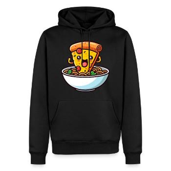 Kawaii Salami Pizza danse dans un bol de soupe de nouilles ramen - Sweat à capuche Premium bio Homme - noir - Devant - Nico (187cm)