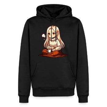 Gemütlicher Herbsttag mit Tee und Strickpullover - Männer Premium Bio Hoodie - Schwarz - Vorne - Nico (187cm)