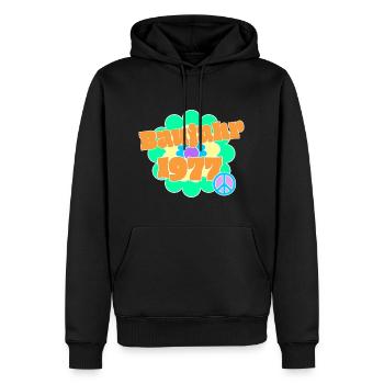 Flowerpower 1977 Geburtsjahr Retro Blume Peace - Männer Premium Bio Hoodie - Schwarz - Vorne - Nico (187cm)