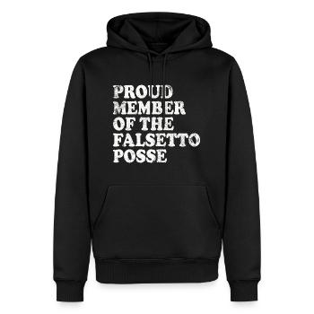Proud Member of the Falsetto Posse - white - Men’s Premium Organic Hoodie - black - Front - Nico (187cm)