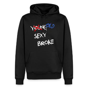 young / old sexy and broke - Men’s Premium Organic Hoodie - black - Front - Nico (187cm)