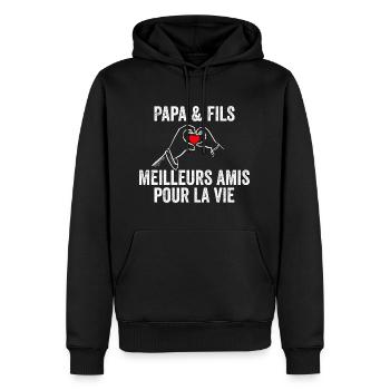 Papa Et Fils Meilleurs Amis Pour La Vie | Cadeau - Sweat à capuche Premium bio Homme - noir - Devant - Nico (187cm)