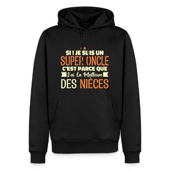 Super Oncle | Cadeau Famille Nièce Tonton Humour - Sweat à capuche Premium bio Homme - noir - Devant - Nico (187cm)