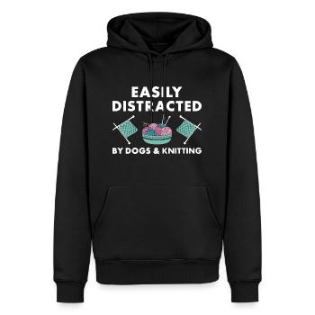 Tricoteuse facilement distraite par les chiens et le tricot - Sweat à capuche Premium bio Homme - noir - Devant - Nico (187cm)