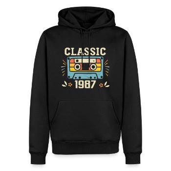 Vintage 1987 Cassette D'anniversaire Rétro 1987 - Sweat à capuche Premium bio Homme - noir - Devant - Nico (187cm)